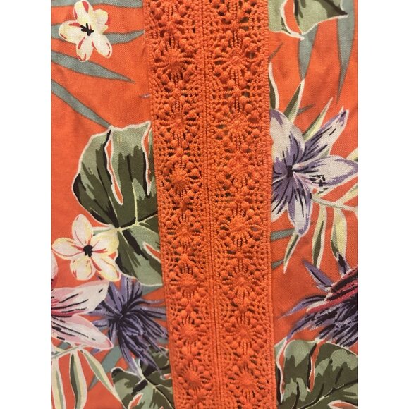 Caribbean Joe Hawaiian Tropical Maxi Dress Orange Sz Medium Floral Lace Detail - Picture 11 of 14